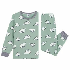 Sale Petit Bateau Pyjama Col Rayé Ours Coton Bio | Sauge