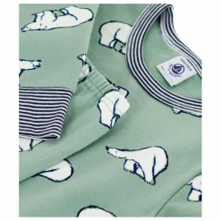 Sale Petit Bateau Pyjama Col Rayé Ours Coton Bio | Sauge