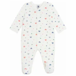 Petit Bateau Pyjama Dors Bien Avec Pieds Cœurs Coton Bio | Blanc