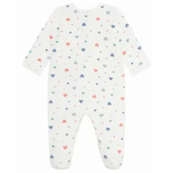 Petit Bateau Pyjama Dors Bien Avec Pieds Cœurs Coton Bio | Blanc