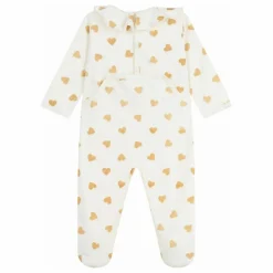 Best Petit Bateau Pyjama Dors Bien Col Cœurs Pailletés Coton Bio | Ecru