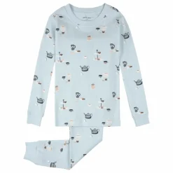 Hot Petit Lem Pyjama Tea Party Coton Bio | Bleu ciel