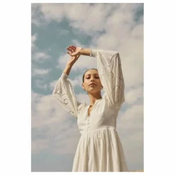 Alma Deia Robe Brodé Manches Longues en Coton Bio | Blanc cassé