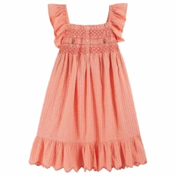 Emile et Ida Robe Brodée Smockée Vichy Pivoine | Rose pêche Best