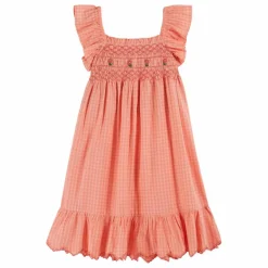 Emile et Ida Robe Brodée Smockée Vichy Pivoine | Rose pêche Best