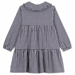 Petit Bateau Robe Col Claudine Carreaux Coton Bio | Bleu marine New