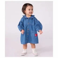 Petit Bateau Robe Col Denim Coton Bio | Bleu jean New