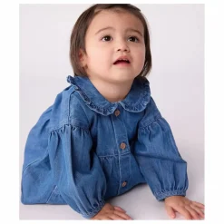 Petit Bateau Robe Col Denim Coton Bio | Bleu jean New