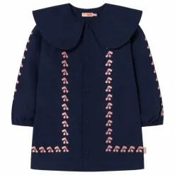 New Tinycottons Robe Col Large Cerises Popeline | Bleu marine