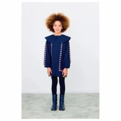 New Tinycottons Robe Col Large Cerises Popeline | Bleu marine