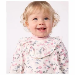 Hot Petit Bateau Robe Col Volant Fleurie Coton Bio | Ecru