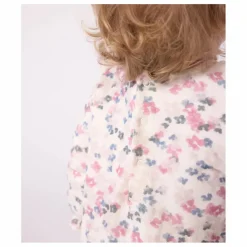 Hot Petit Bateau Robe Col Volant Fleurie Coton Bio | Ecru