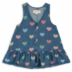 Konges Sløjd Robe en Jean Magot Cœurs Coton Bio | Bleu New