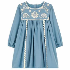 Louise Misha Robe Linoa Brodée | Bleu