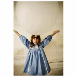 Louise Misha Robe Linoa Brodée | Bleu