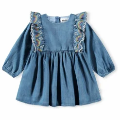 Molo Robe Volants Carlene Arc-en-ciel Coton Bio | Bleu jean Discount