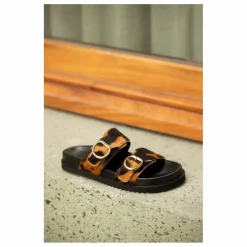 Femme Lachoix Sandales Double Boucles Léopard |