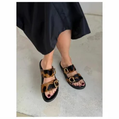 Femme Lachoix Sandales Double Boucles Léopard |