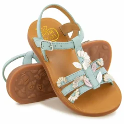 Pom d'Api Sandales Plagette Multi Daisy | Bleu turquoise
