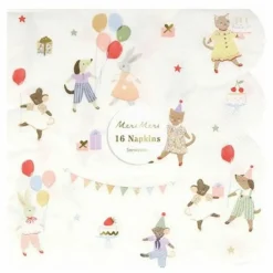 Meri Meri Serviettes en papier d'anniversaire Animal Friends - Set de 16 Multicolore
