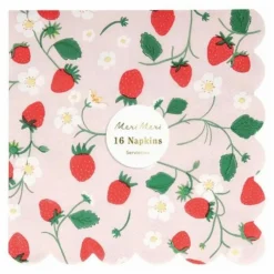 Meri Meri Serviettes en papier Fraises - Set de 16 Rose Discount