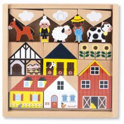 Janod Set de cubes en bois Campagne - Cross Roads