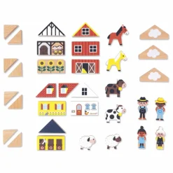 Janod Set de cubes en bois Campagne - Cross Roads