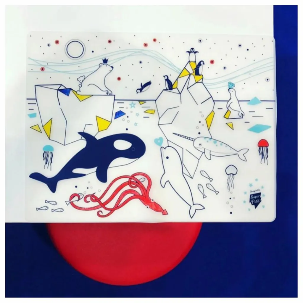 New Superpetit Set de table à colorier avec 5 feutres et un bracelet Sur la banquise Bleu