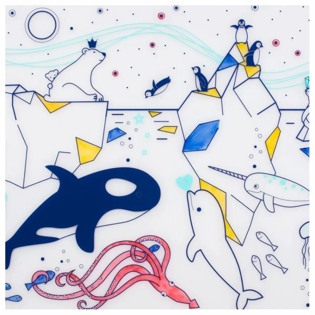 New Superpetit Set de table à colorier avec 5 feutres et un bracelet Sur la banquise Bleu