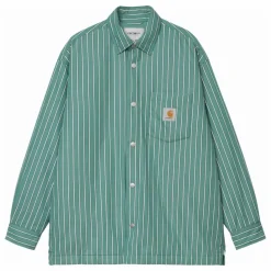 Carhartt WIP Sur-Chemise Grimsby Rayée Popeline de Coton | Vert Outlet