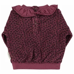 Piupiuchick Sweat Col Volants Léopard Coton Bio | Aubergine