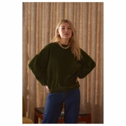 Online Marlot Paris Sweat Jane Velours - Collection Femme | Vert kaki