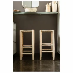 Cosydar Tabouret de bar en bois brut et palme