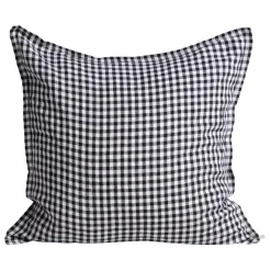 Gabrielle Paris Taie d'oreiller en lin lavé vichy | Noir Outlet