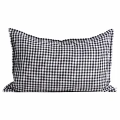 Gabrielle Paris Taie d'oreiller en lin lavé vichy | Noir Outlet