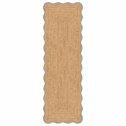 Layered Tapis de couloir en jute Scallop | Bleu