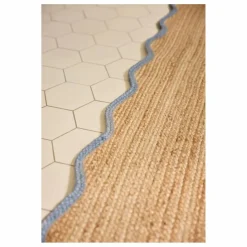Layered Tapis de couloir en jute Scallop | Bleu