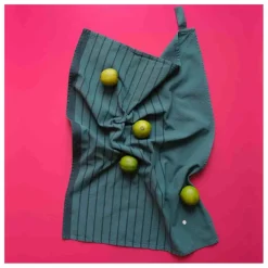 Sale La cerise sur le gâteau Torchon rayé en coton bio Piero | Vert forêt