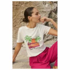 Online Alma Deia T-shirt Boxy Imprimé Fiore Dell Isola Coton Bio | Blanc cassé