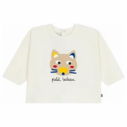 Hot Petit Bateau T-shirt Chat Coton Bio | Ecru