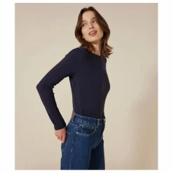 New Petit Bateau T-shirt l'Iconique Manches Longues - Collection Femme | Bleu marine