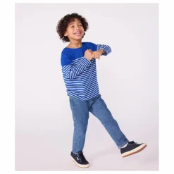 Petit Bateau T-shirt Marinière Logo Manche Coton Bio | Bleu Discount