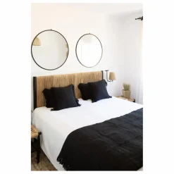 New Cosydar Tête de lit en bois brut et palme | Noir