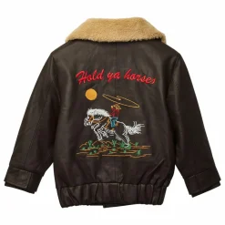 Online Fille Garçon Veste Hold Ya Horses Col Sherpa Cuir | Marron foncé