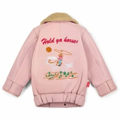 Enfant Fille Garçon Veste Hold Ya Horses Col Sherpa Cuir |