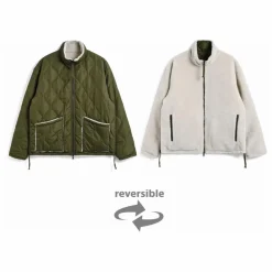 Taion Veste Militaire Réversible Col Montant | Olive Outlet